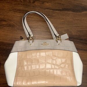 Coach Croc-Embossed Beige and Cream Shoulder Bag